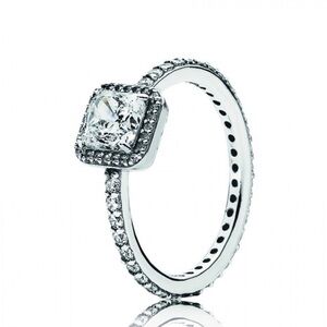 Pandora P2S 925 Sterling Silver ALE 52 Timeless Elegance Princess Cut Ring SZ 6